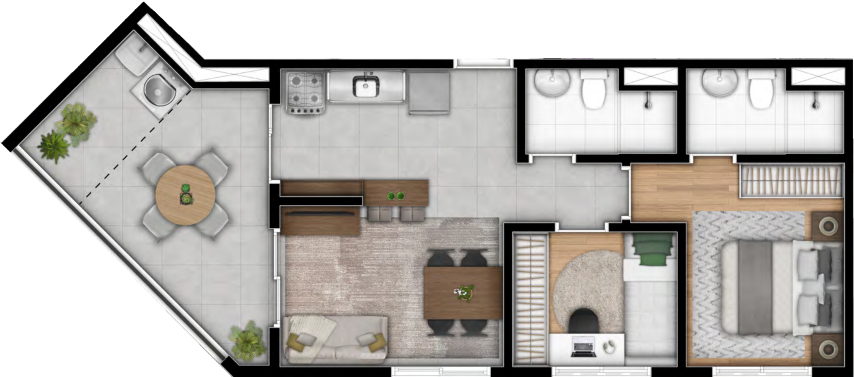 Planta 03 - 2 dorm 55m - garden