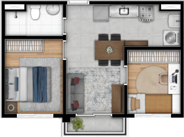 Planta 01 - 2 dorm 38m