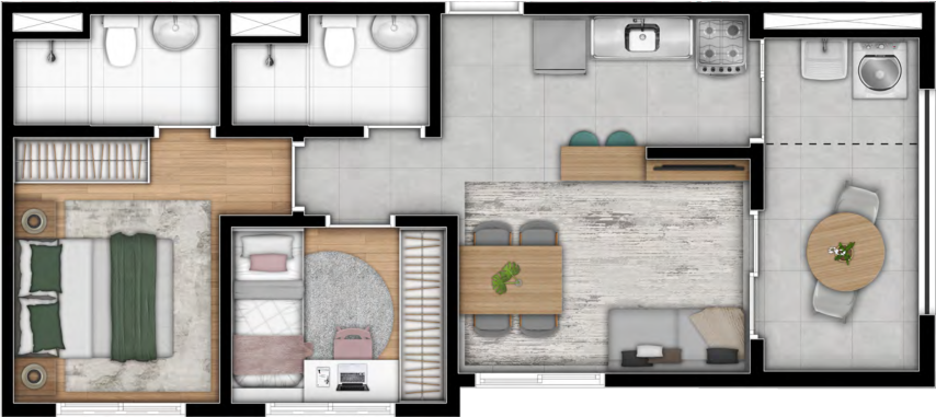 Planta 02 - 2 dorm 50m - garden