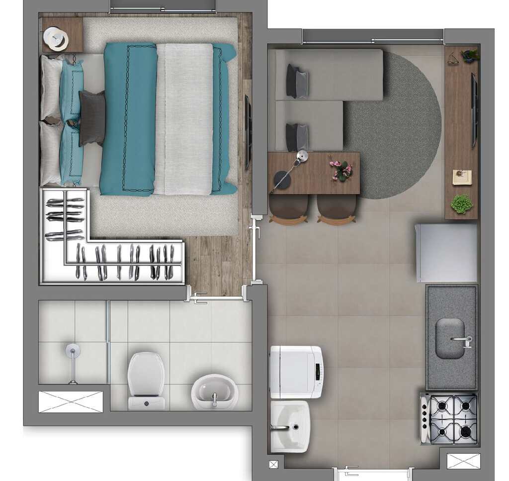 Planta 01 - 1 dorm 24,42m