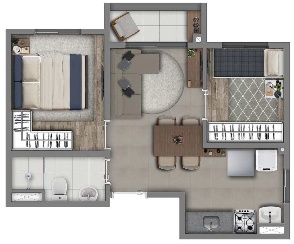 Planta 04 - 2 dorm 36,74m