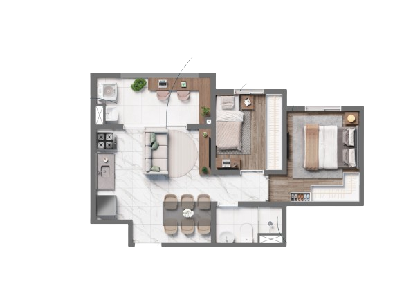 Planta 03 - 2 dorm 42,43m