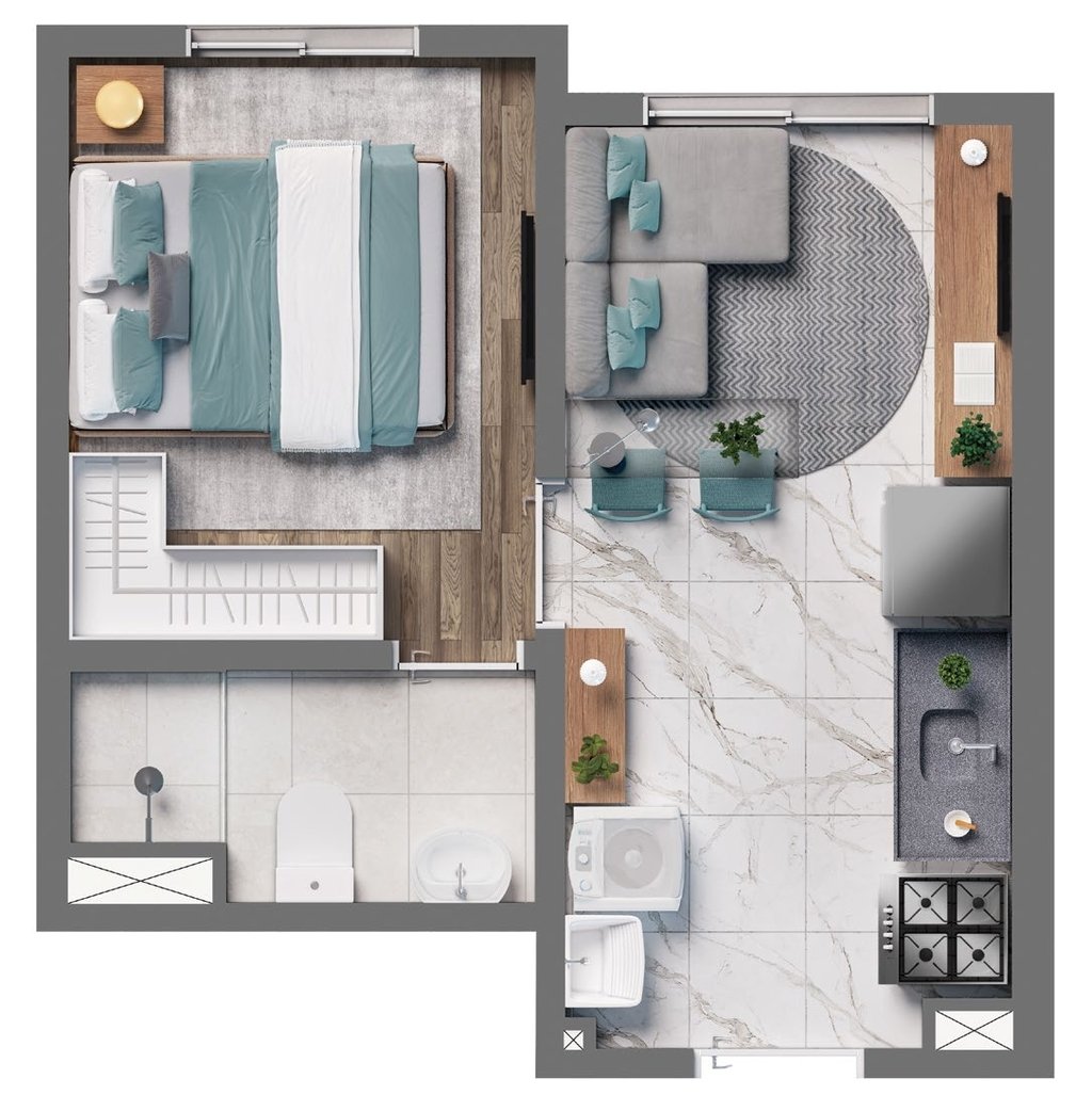 Planta 01 - 1 dorm 24,69m