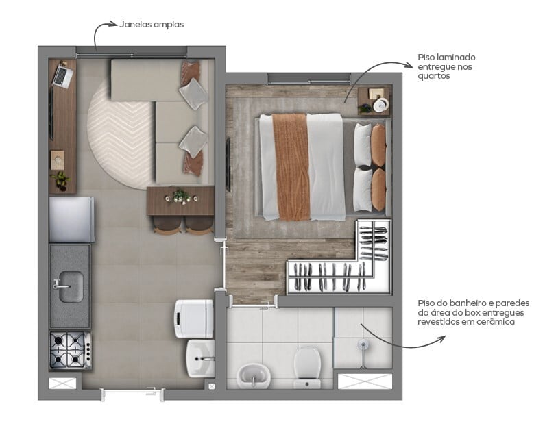 Planta 02 - 1 dorm 24,25m