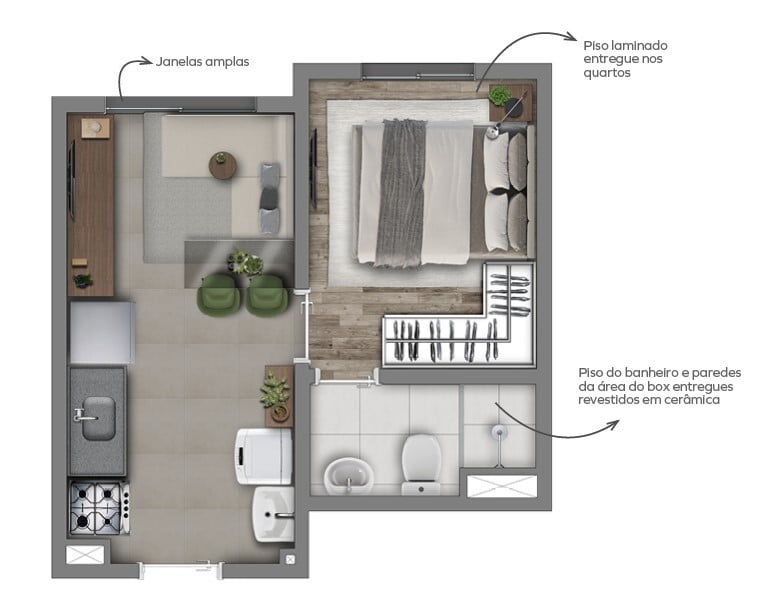 Planta 01 - 1 dorm 24,08m