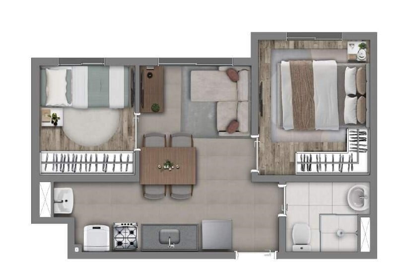 Planta 03 - 2 dorm 31,83m