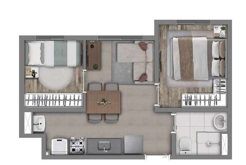 Planta 03 - 2 dorm 31,83m