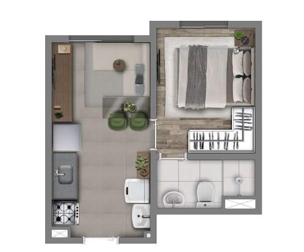 Planta 01 - 1 dorm 24,82m