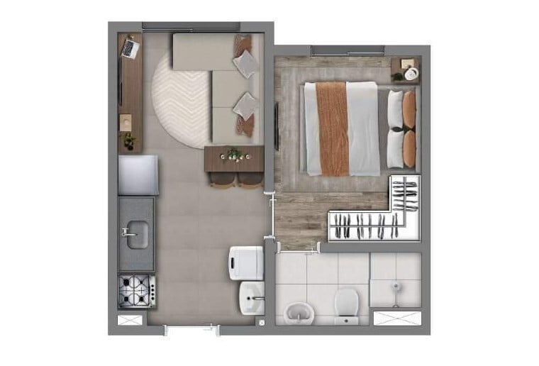 Planta 02 - 1 dorm 25m