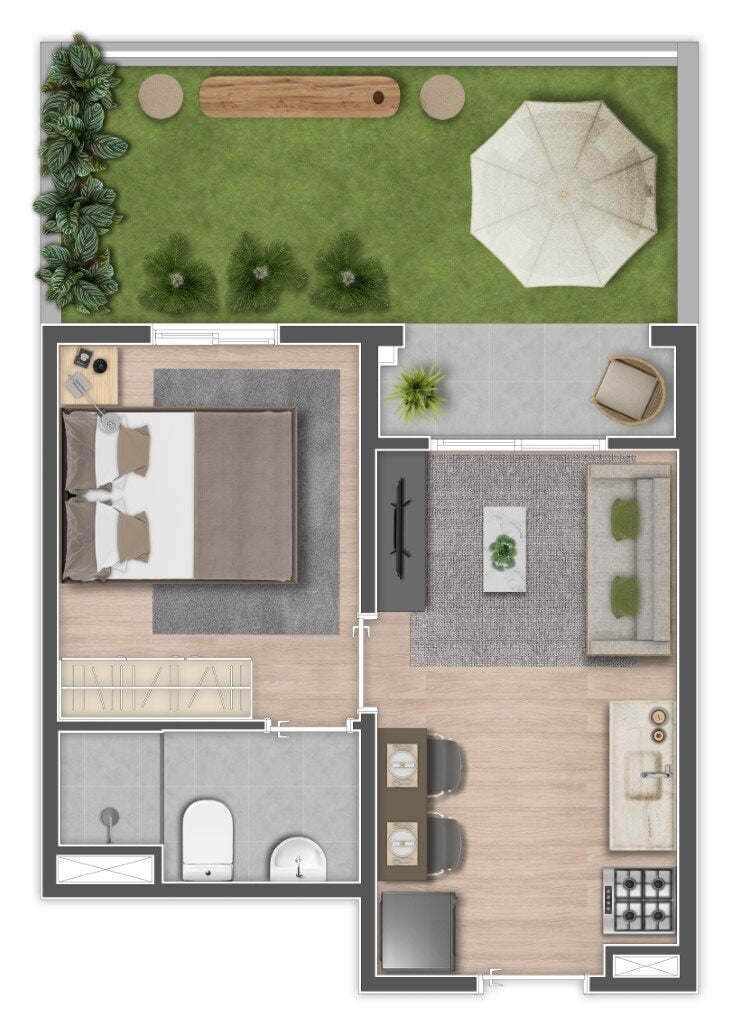 Planta 08 - 1 dorm 36,61m - garden