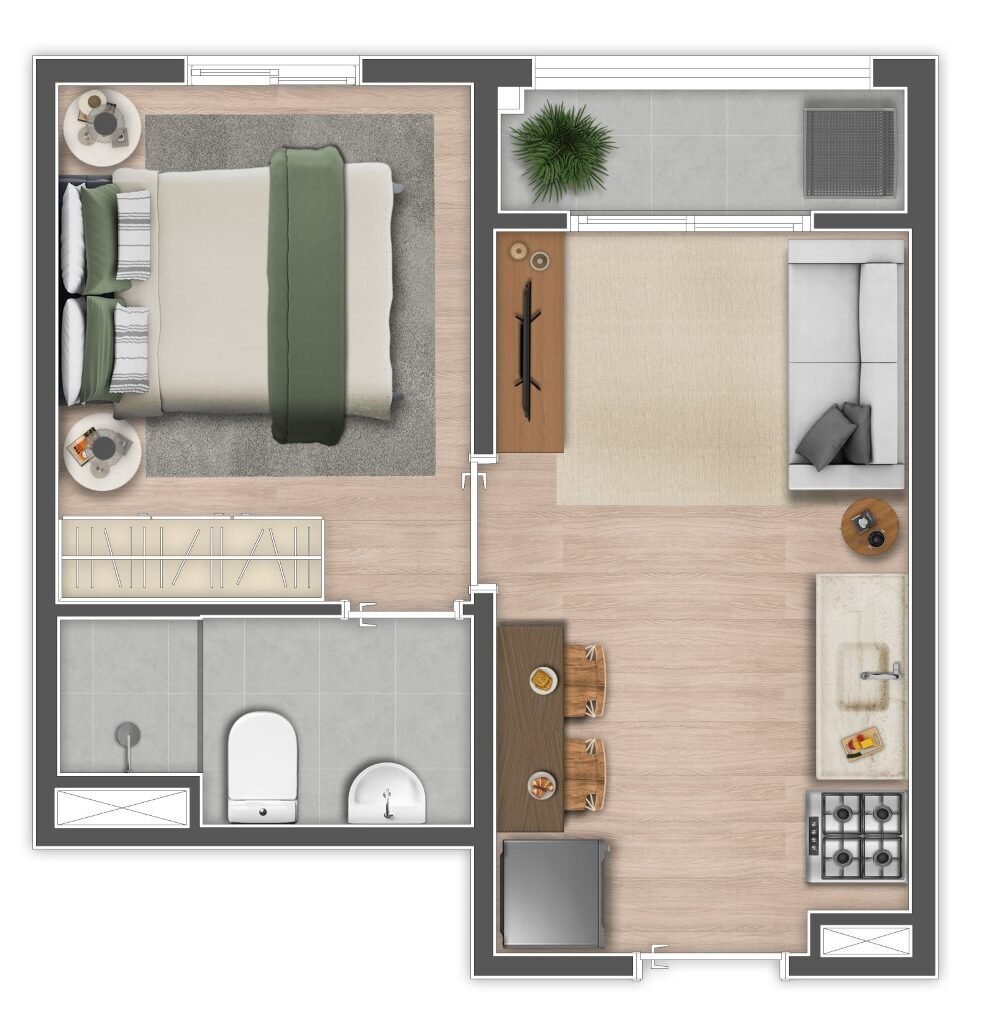 Planta 02 - 1 dorm 24,99m