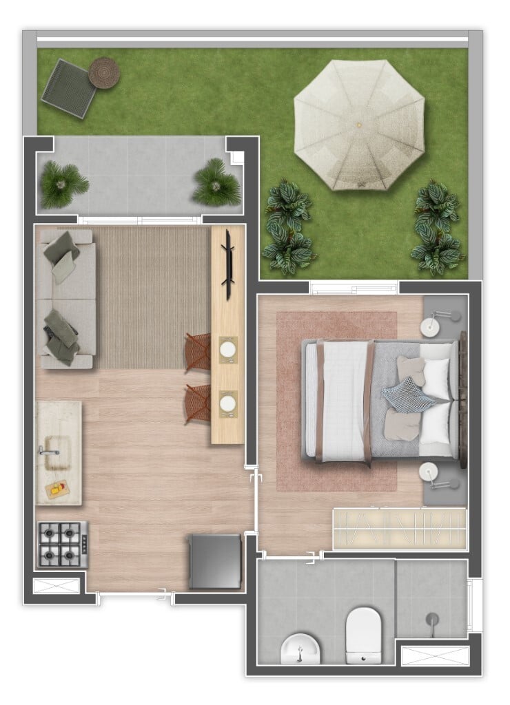 Planta 06 - 1 dorm 35,40m - garden