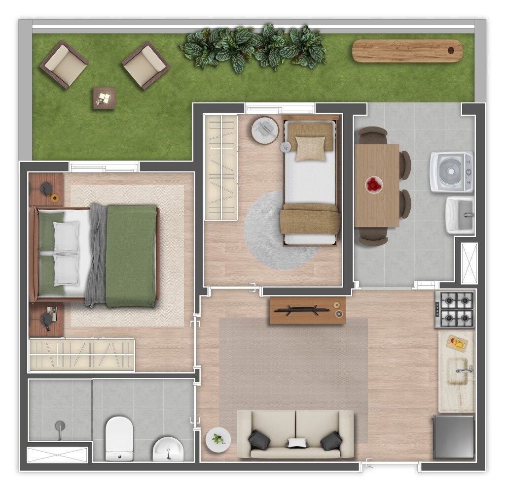Planta 11 - 2 dorm 42,73m - garden