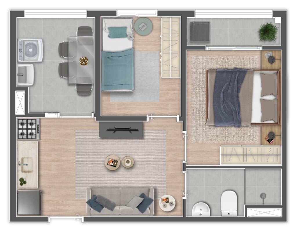 Planta 07 - 2 dorm 35,81m