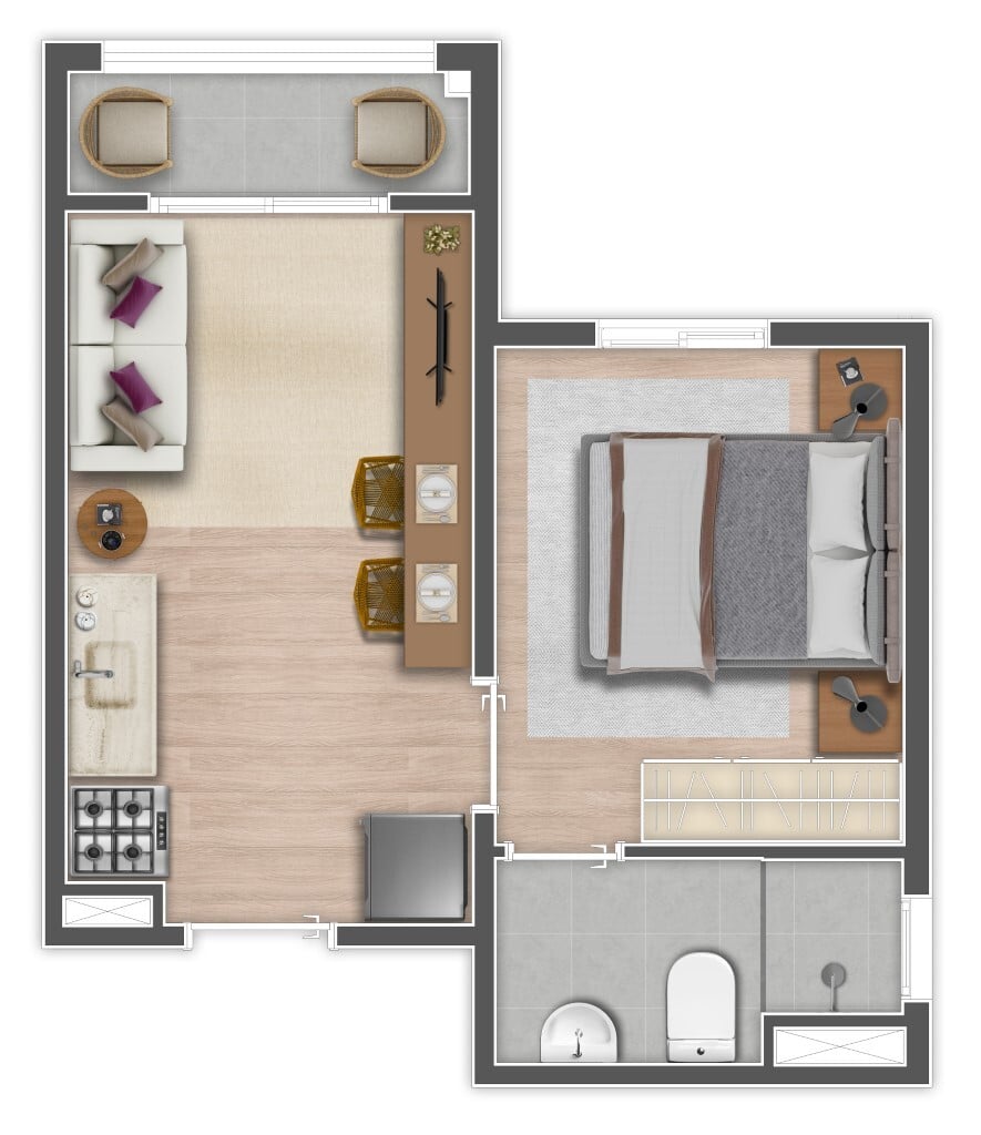 Planta 01 - 1 dorm 24,93m