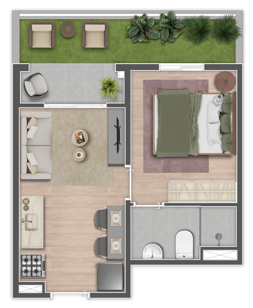 Planta 03 - 1 dorm 31,11m - garden
