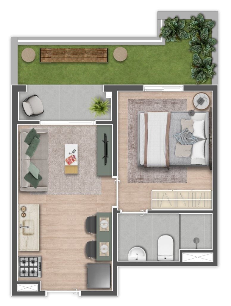 Planta 04 - 1 dorm 31,83m - garden