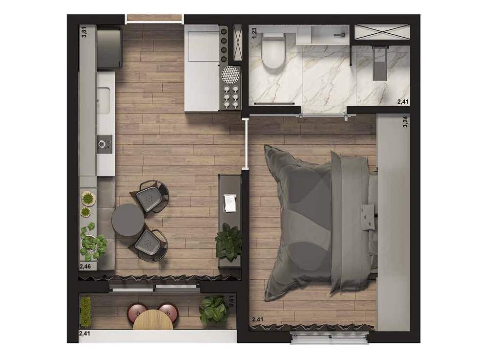 Planta 01 - 1 dorm 24m