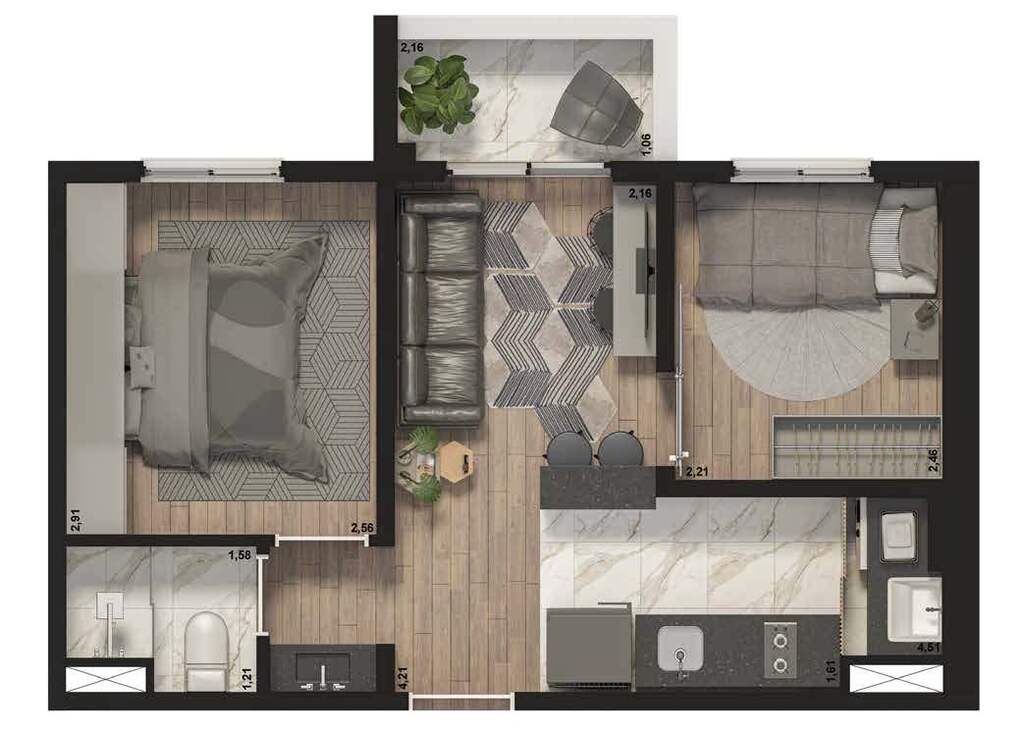 Planta 02 - 2 dorm 36m