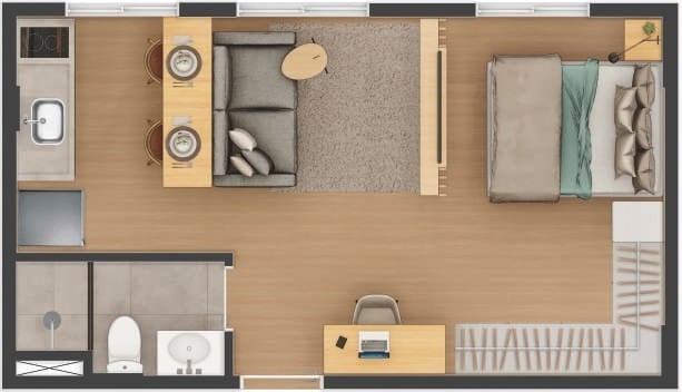 Planta 03 - 1 dorm 28m - studio
