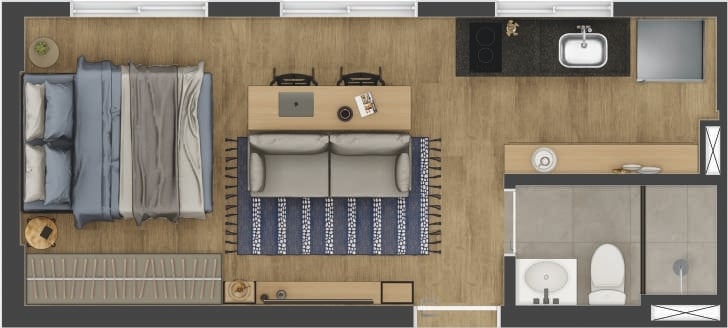 Planta 01 - 1 dorm 24m - studio