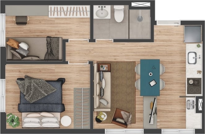 Planta 09 - 2 dorm 34m