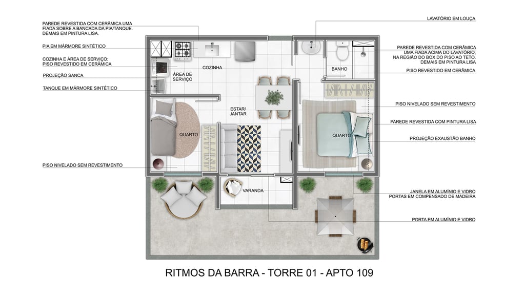 Planta 04 - 2 dorm 45m - garden
