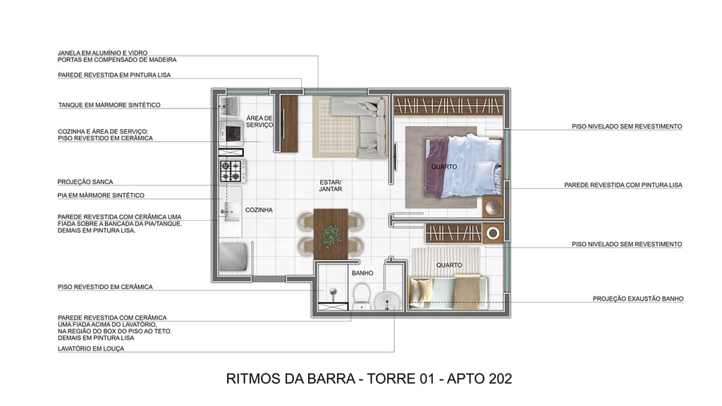 Planta 01 - 2 dorm 35,13m