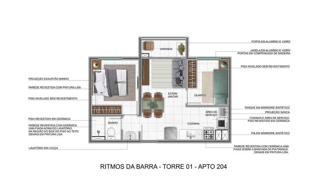 Planta 02 - 2 dorm 37,05m