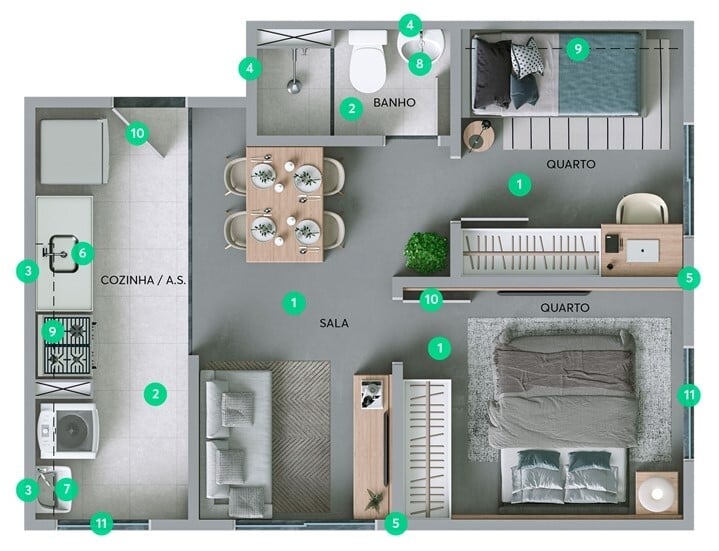 Planta 01 - 2 dorm 34,25m