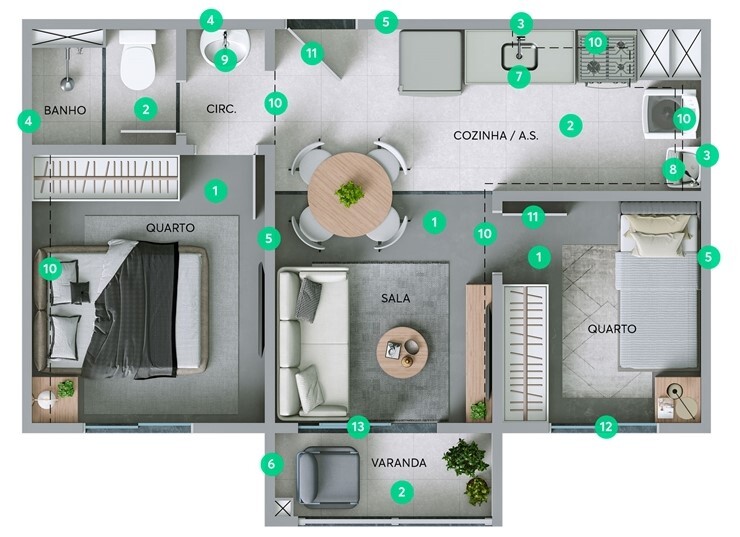 Planta 02 - 2 dorm 35,53m