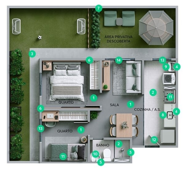 Planta 04 - 2 dorm 52,30m - garden