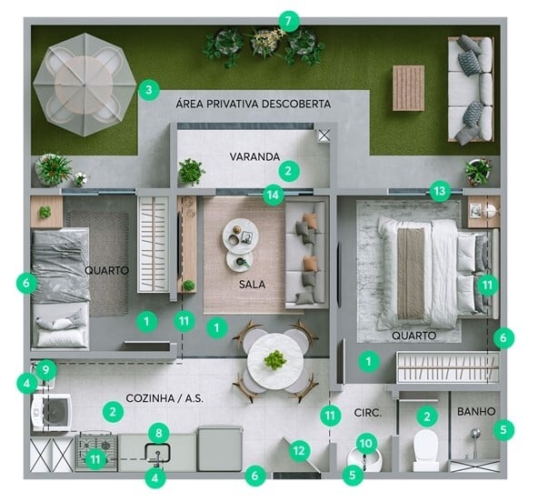 Planta 03 - 2 dorm 52,26m - garden