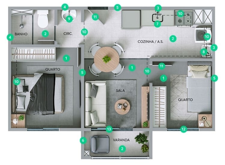 Planta 02 - 2 dorm 35,53m