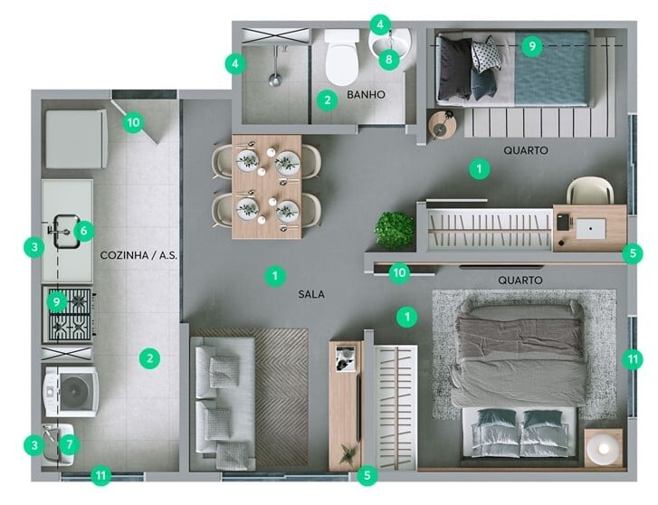 Planta 01 - 2 dorm 34,25m
