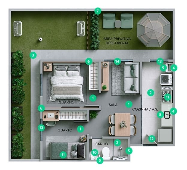 Planta 04 - 2 dorm 52,30m - garden