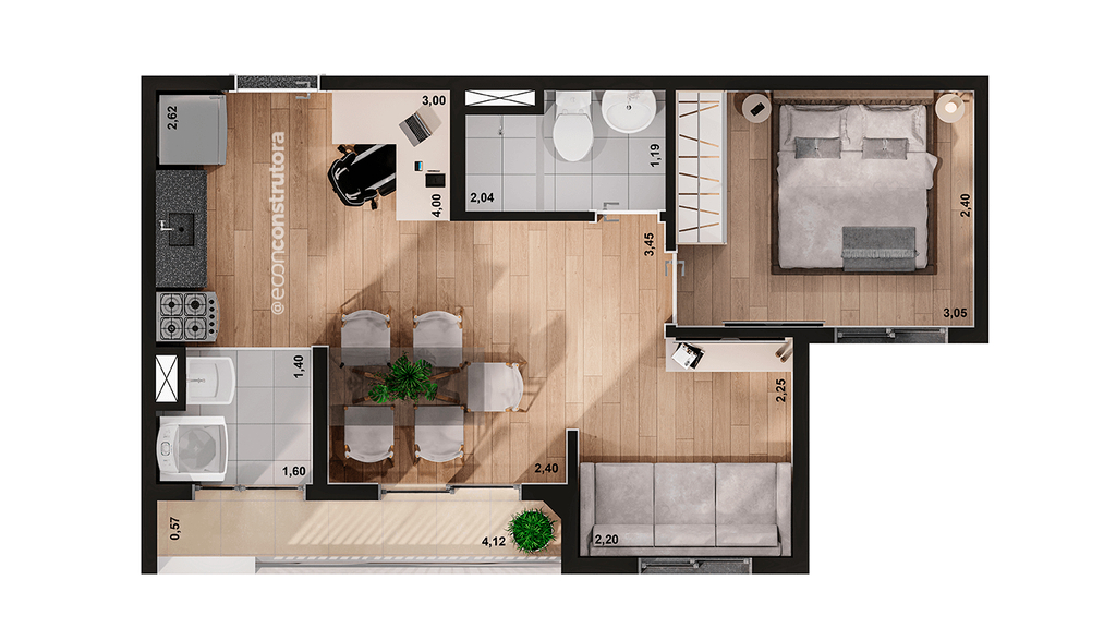 Planta 02 - 1 dorm 38m - opo