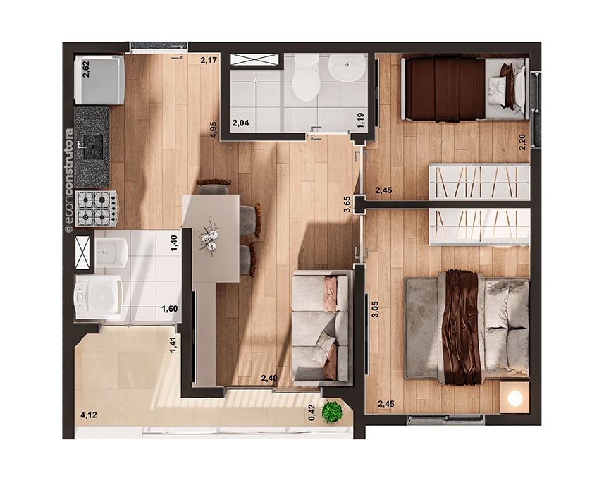 Planta 03 - 2 dorm 39m