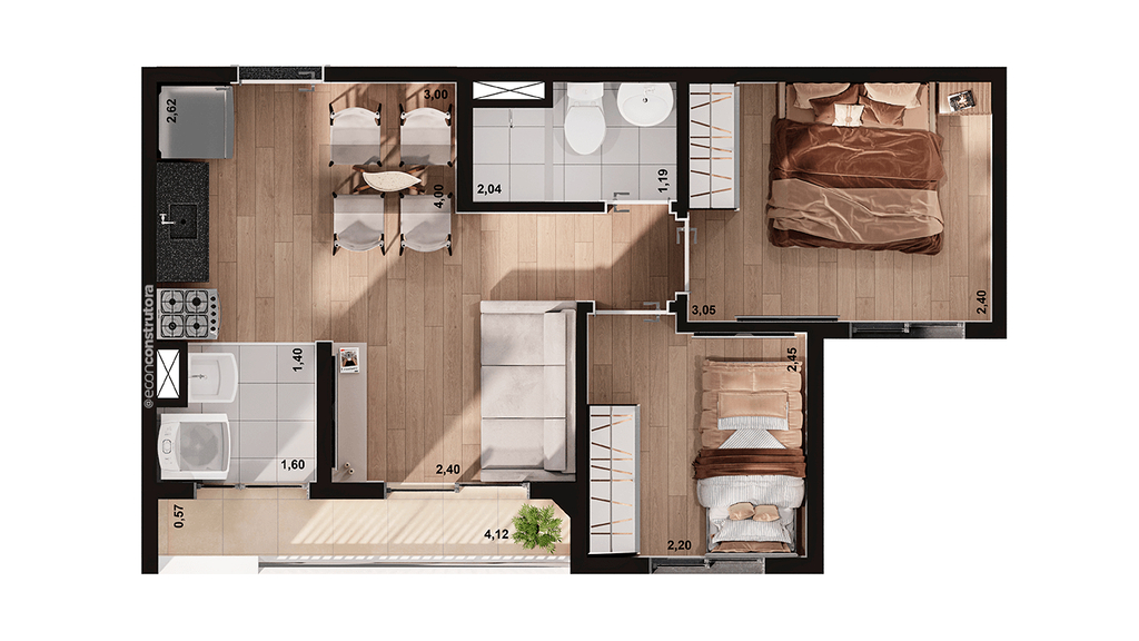 Planta 01 - 2 dorm 38m