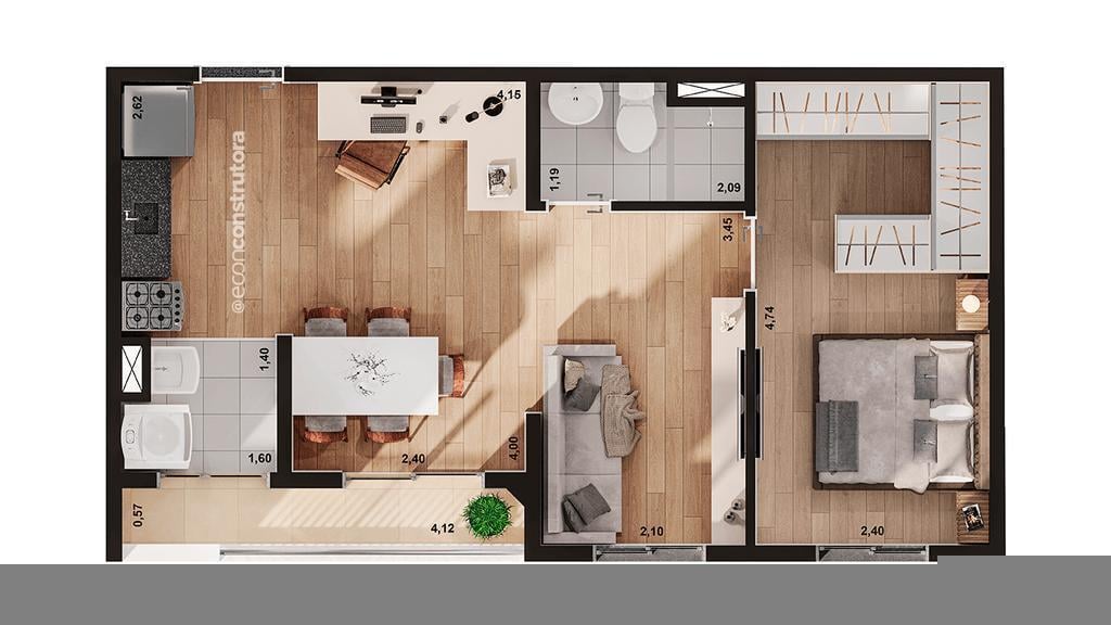 Planta 05 - 1 dorm 45m - opo