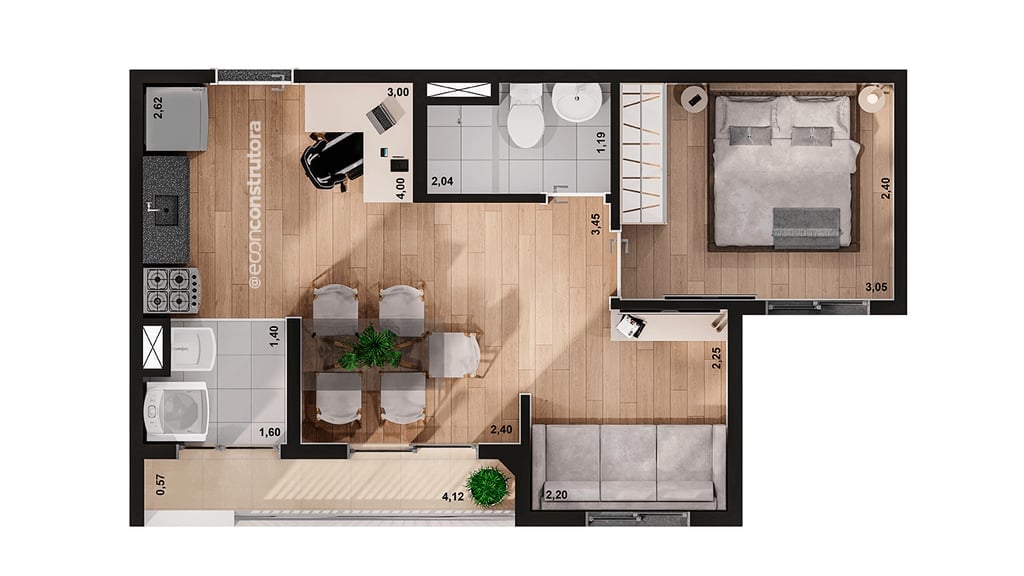 Planta 02 - 1 dorm 38m - opo