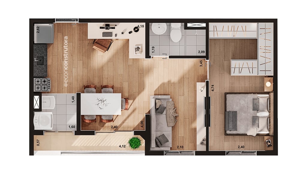 Planta 05 - 1 dorm 45m - opo