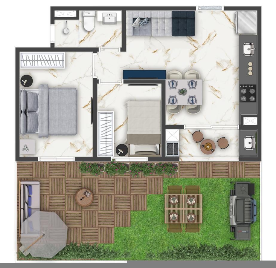 Planta 04 - 2 dorm 66,16m - garden