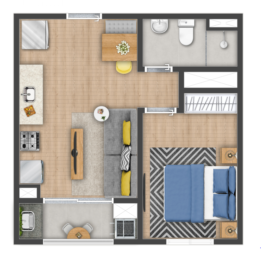 Planta 01 - 1 dorm 28,90m