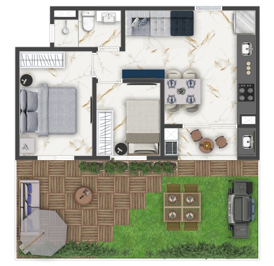 Planta 04 - 2 dorm 66,16m - garden