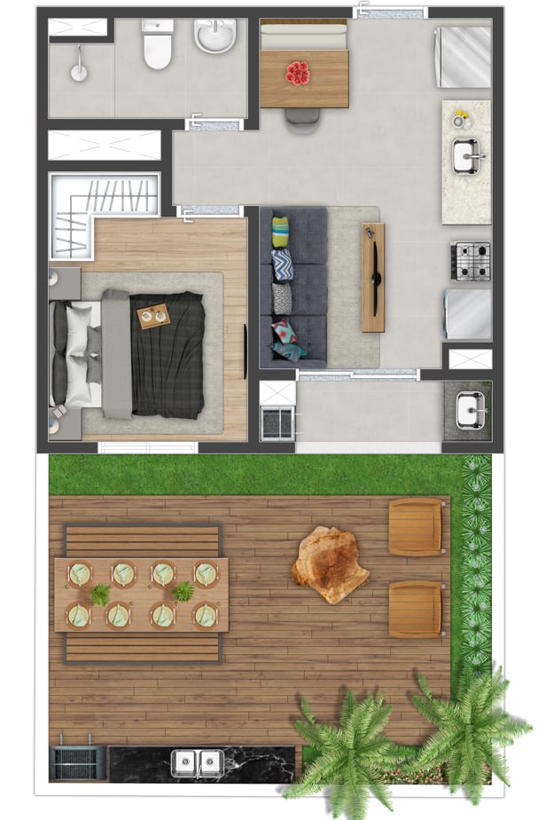 Planta 03 - 1 dorm 51,86m - garden