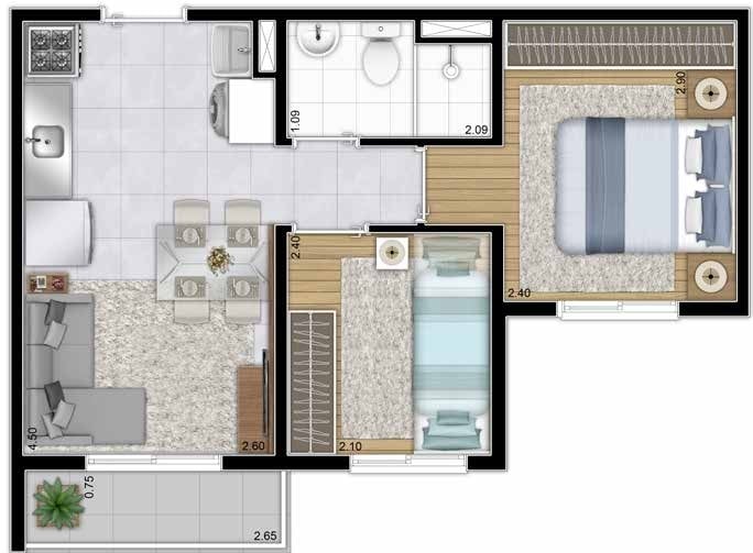 Planta 01 - 2 dorm 32,20m