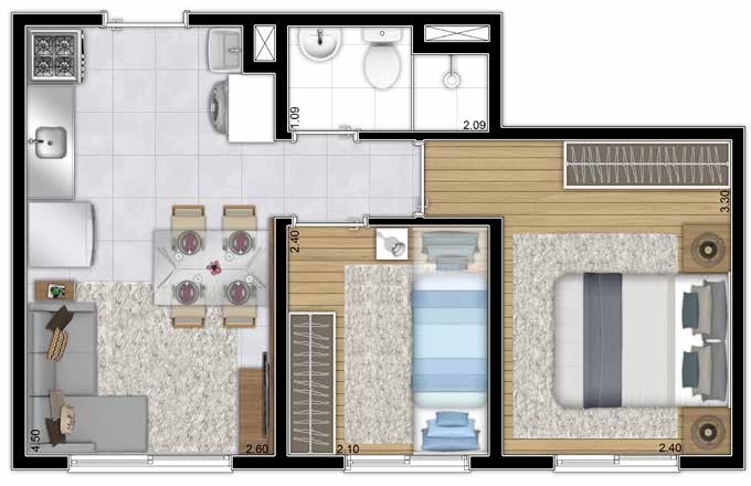 Planta 03 - 2 dorm 33,38m