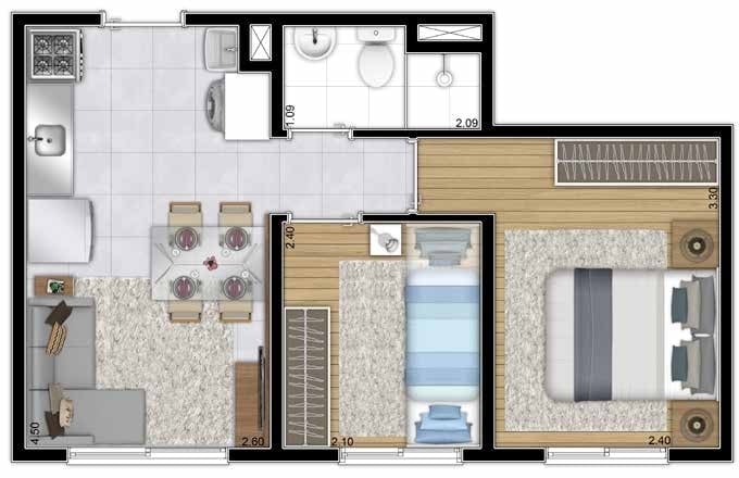 Planta 03 - 2 dorm 33,38m