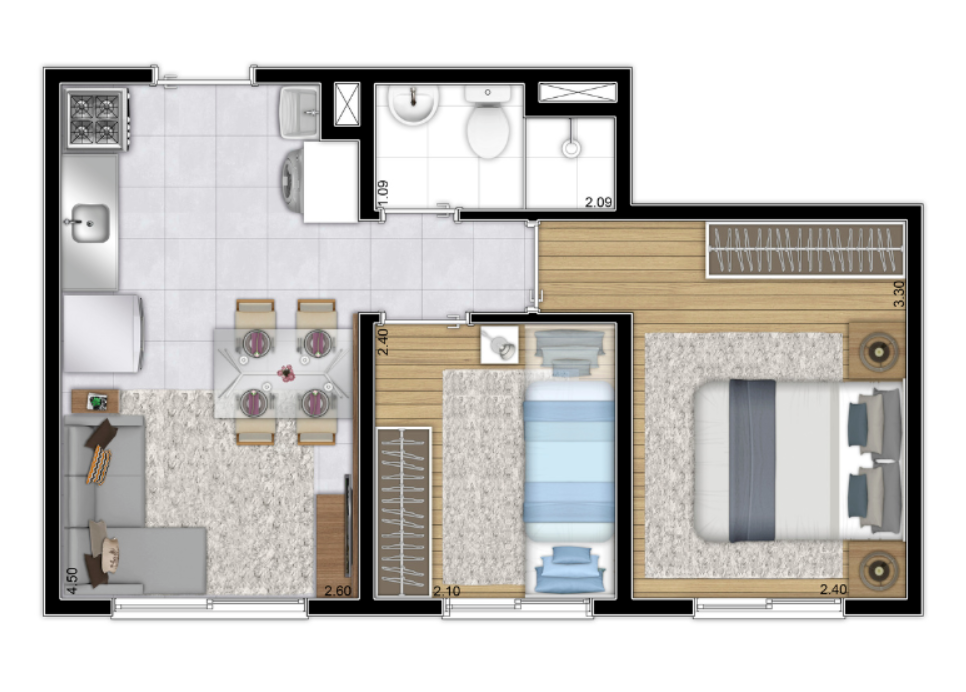 Planta 01 - 2 dorm 32,59m